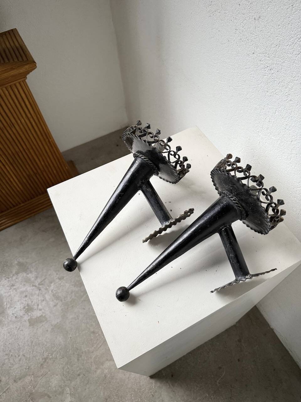 Black metal brutalist wall lights