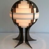 Modernist lamp in plexiglass and white plastic strips