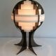 Modernist lamp in plexiglass and white plastic strips.