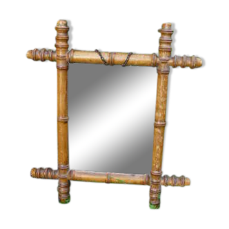 Miroir bambou avec chainette d'accroche  43x 48cm