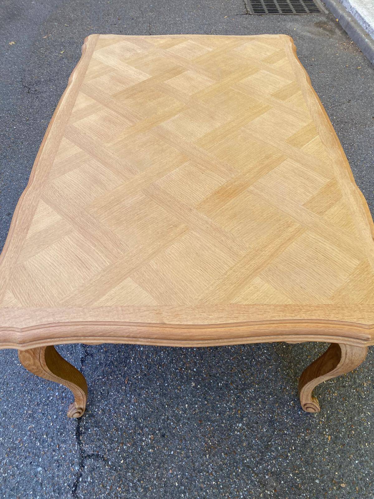 Large Louis XV dining table stripped in solid oak 1960 260cm