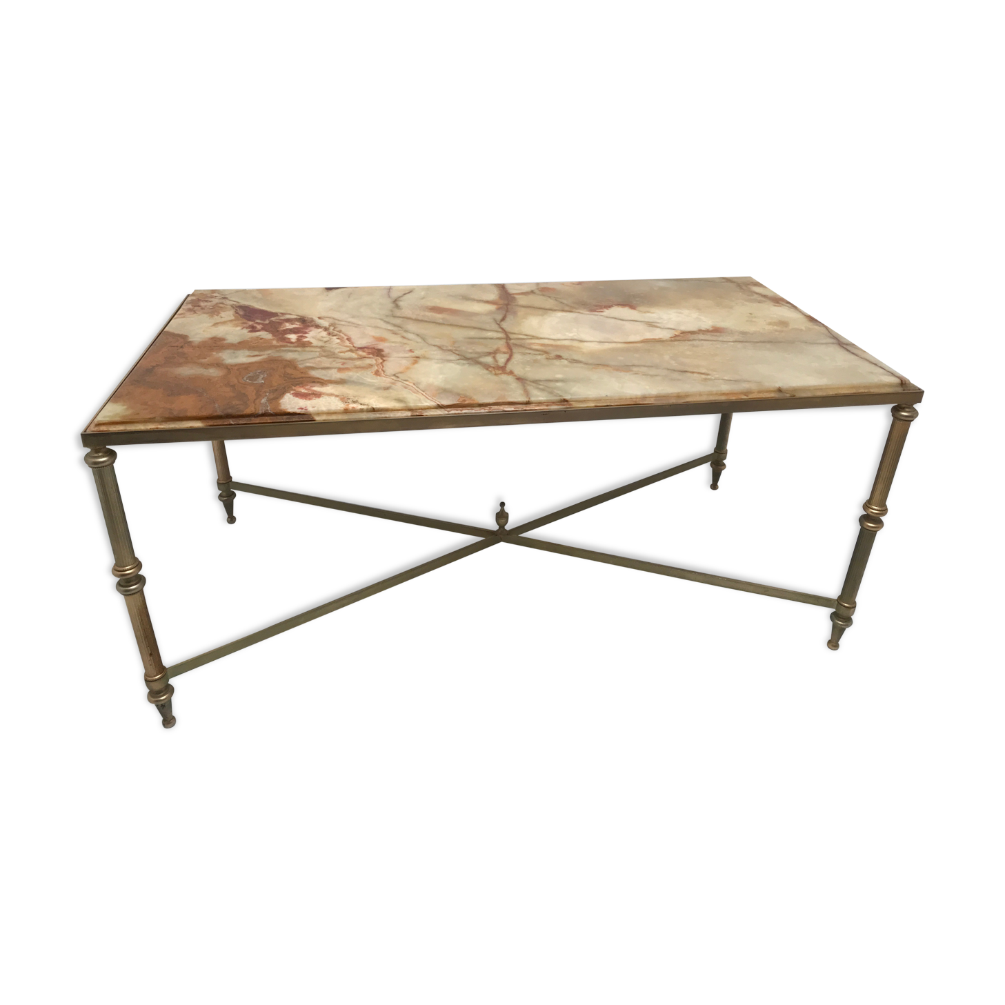 Coffee table with gilded metal base and onyx top from the 60/70