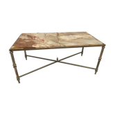Coffee table with gilded metal base and onyx top from the 60/70