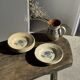 Set of 12 beige, pink, and blue deep plates from Digoin Sarreguemines, vintage.
