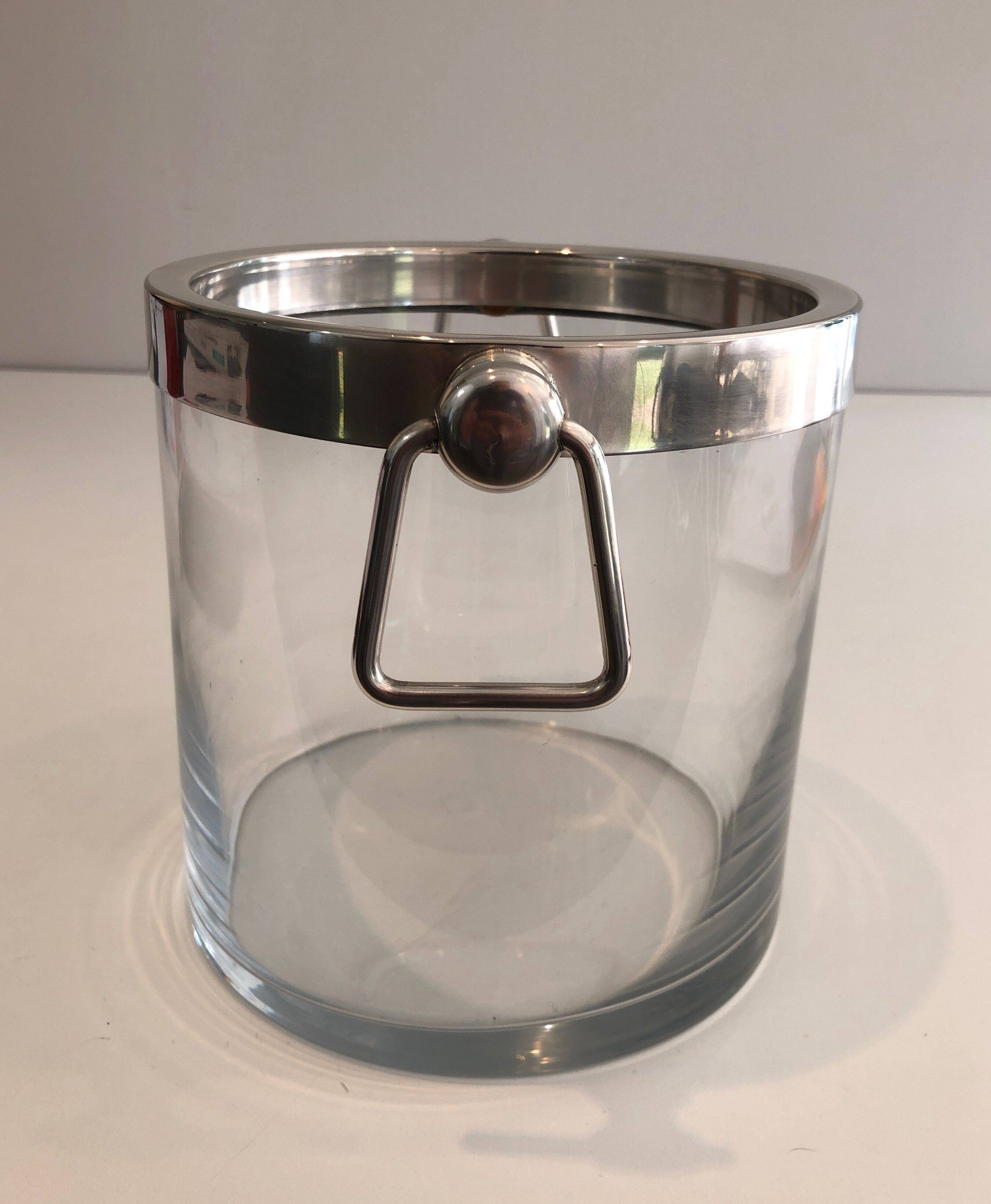 Champagne bucket design in glass and silver-plated metal