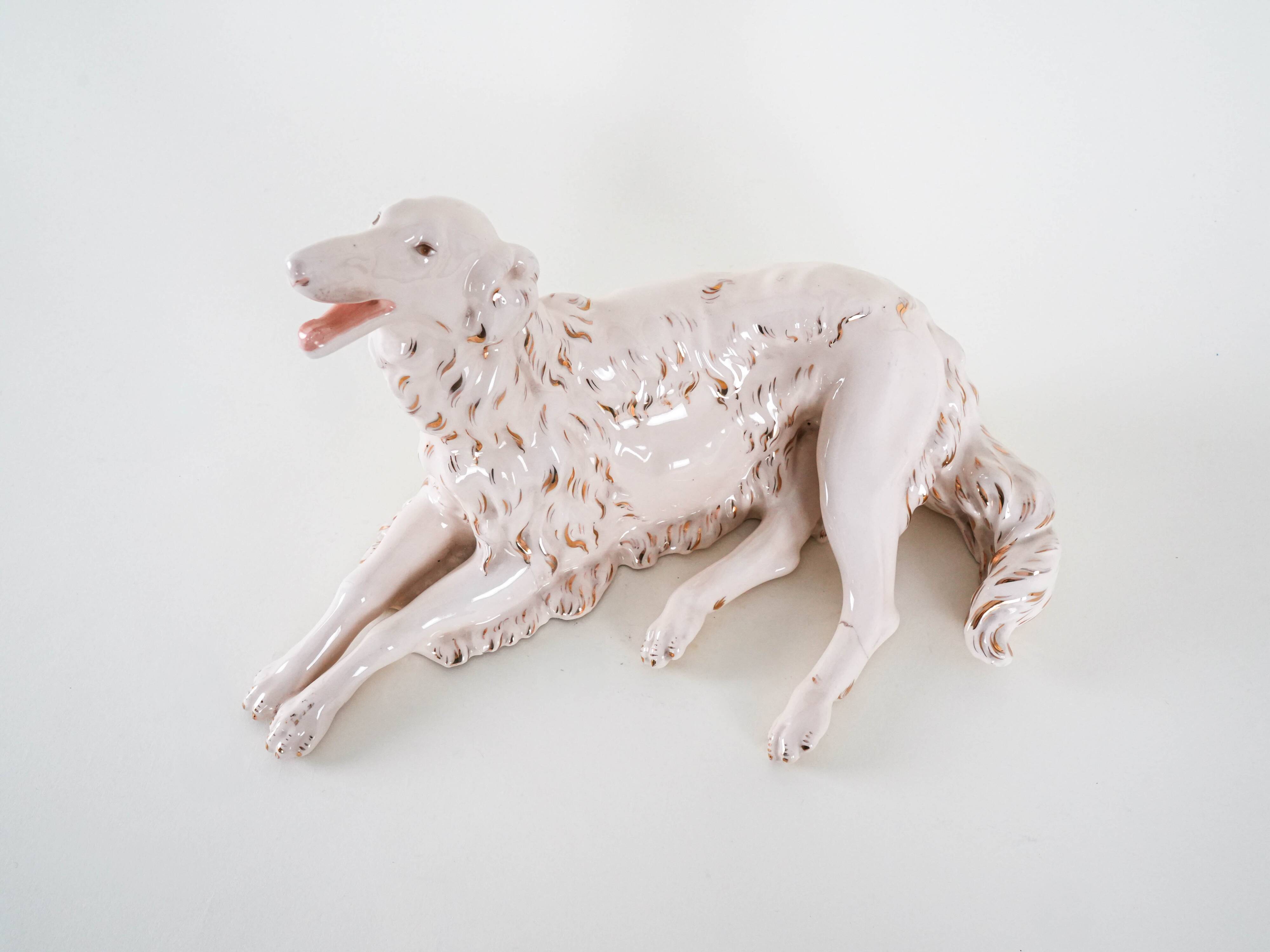 Porcelain figurine of a Borzoi dog, 1960s, made in Europe