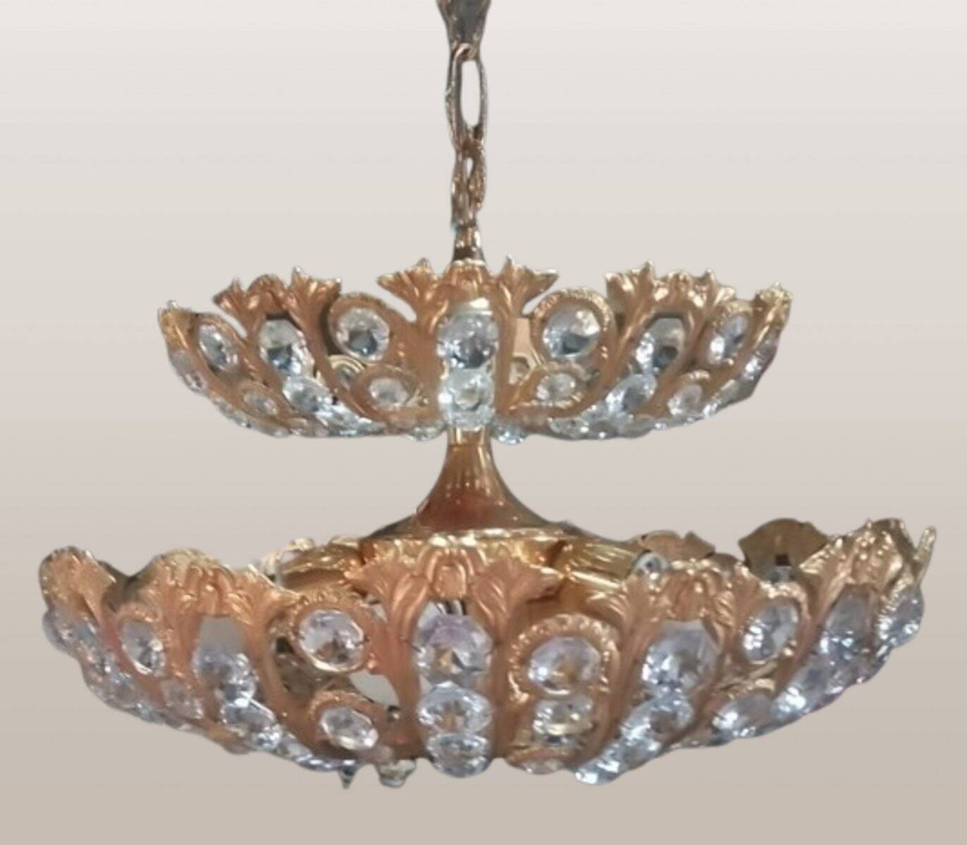 Hollywood Regency brass and crystal chandelier by Peris Andreu, 1970s.