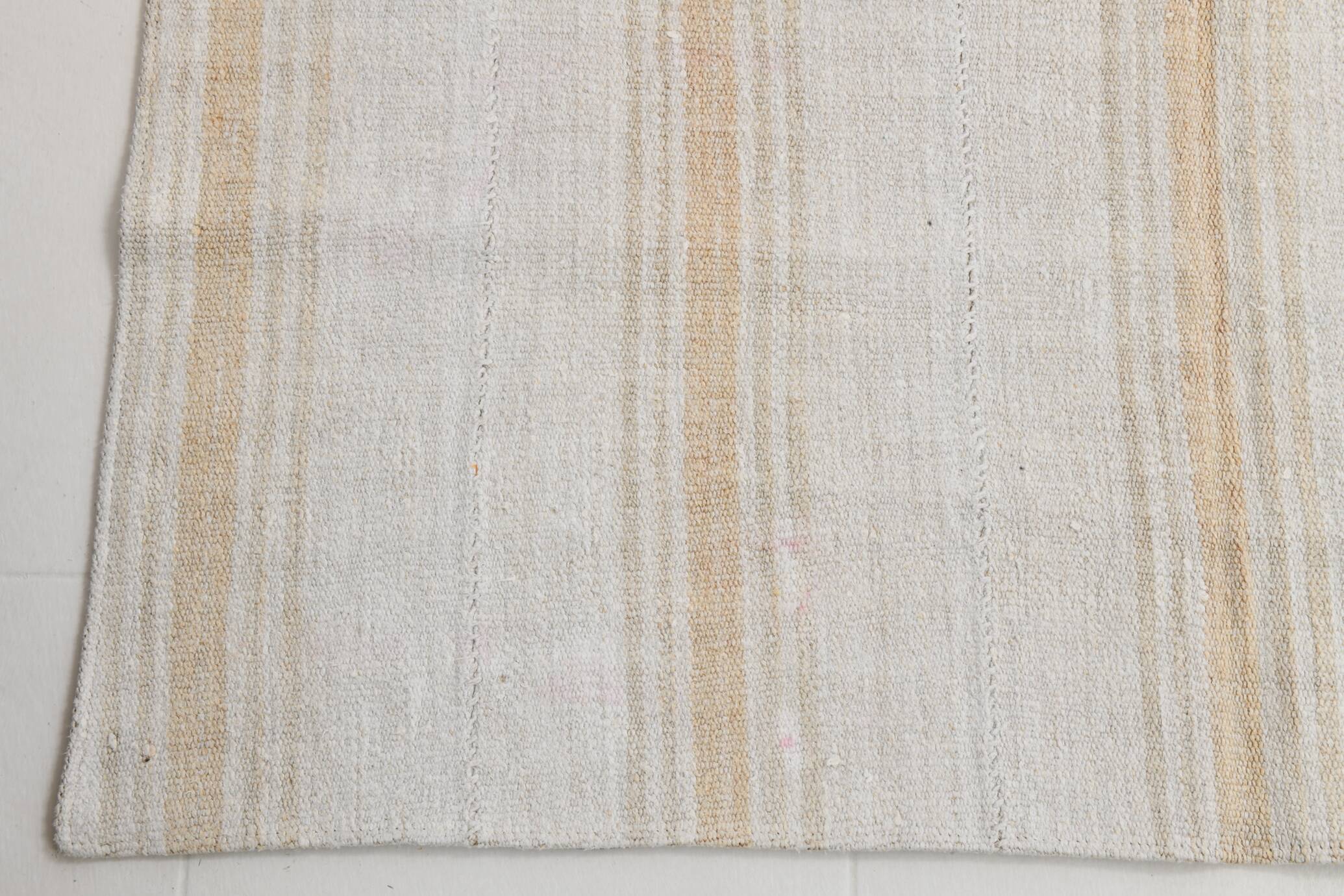 Beige & Cream Striped Turkish Kilim Rug, 143x168Cm