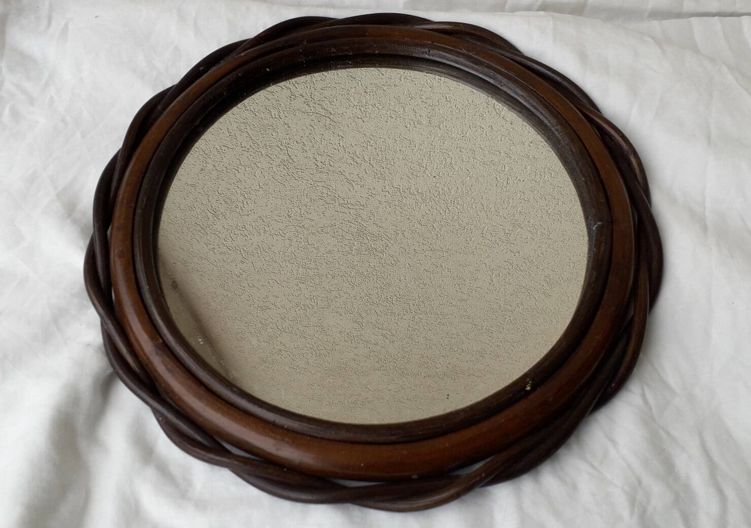 Wood and rattan mirror