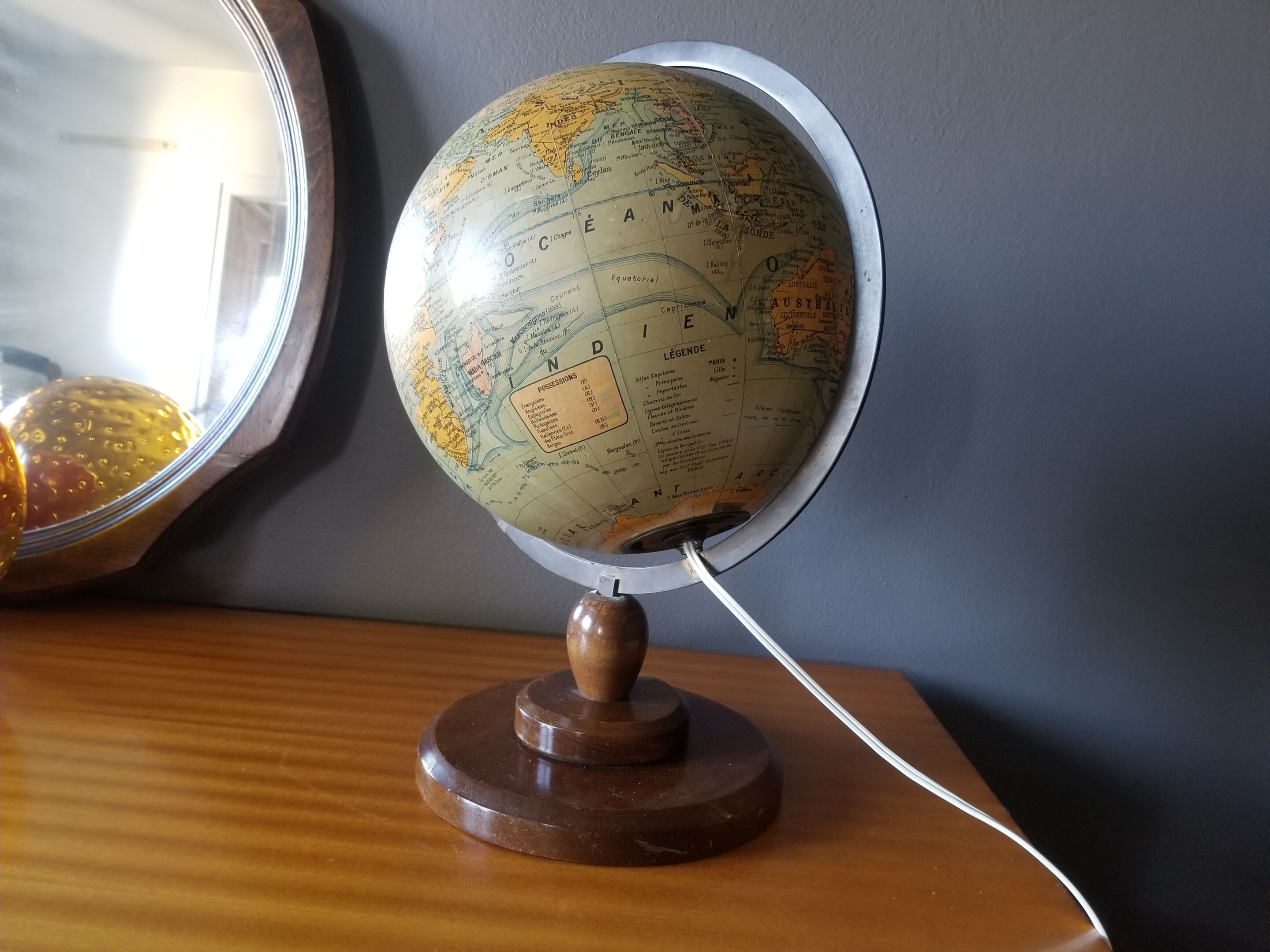 Ancient Light Earth Globe by Girard, Barrère and Thomas