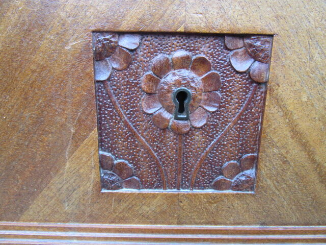 Low art-deco wood and marble chest of drawers