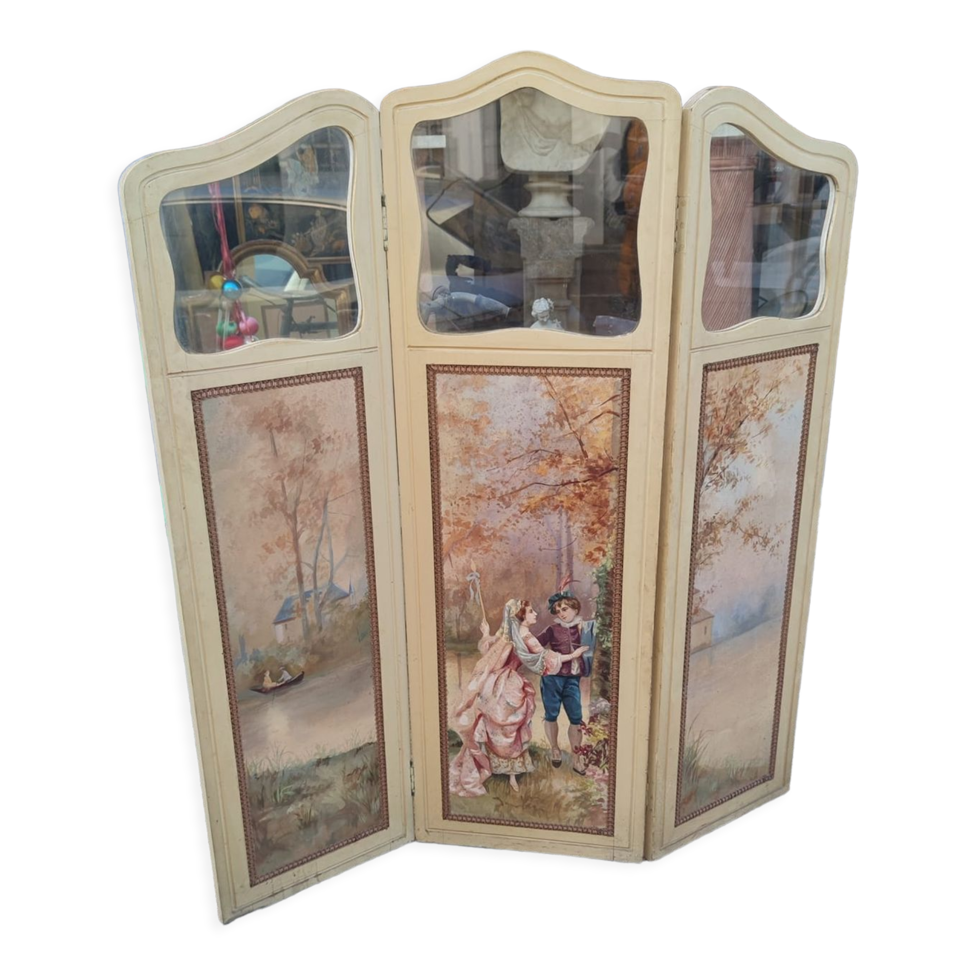 Folding screen or folding screen made of painted wood and painted canvas