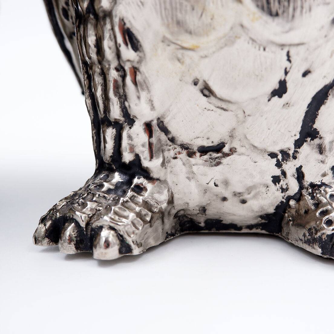 Vintage Silver Plastic Owl Ice Bucket - 1970's