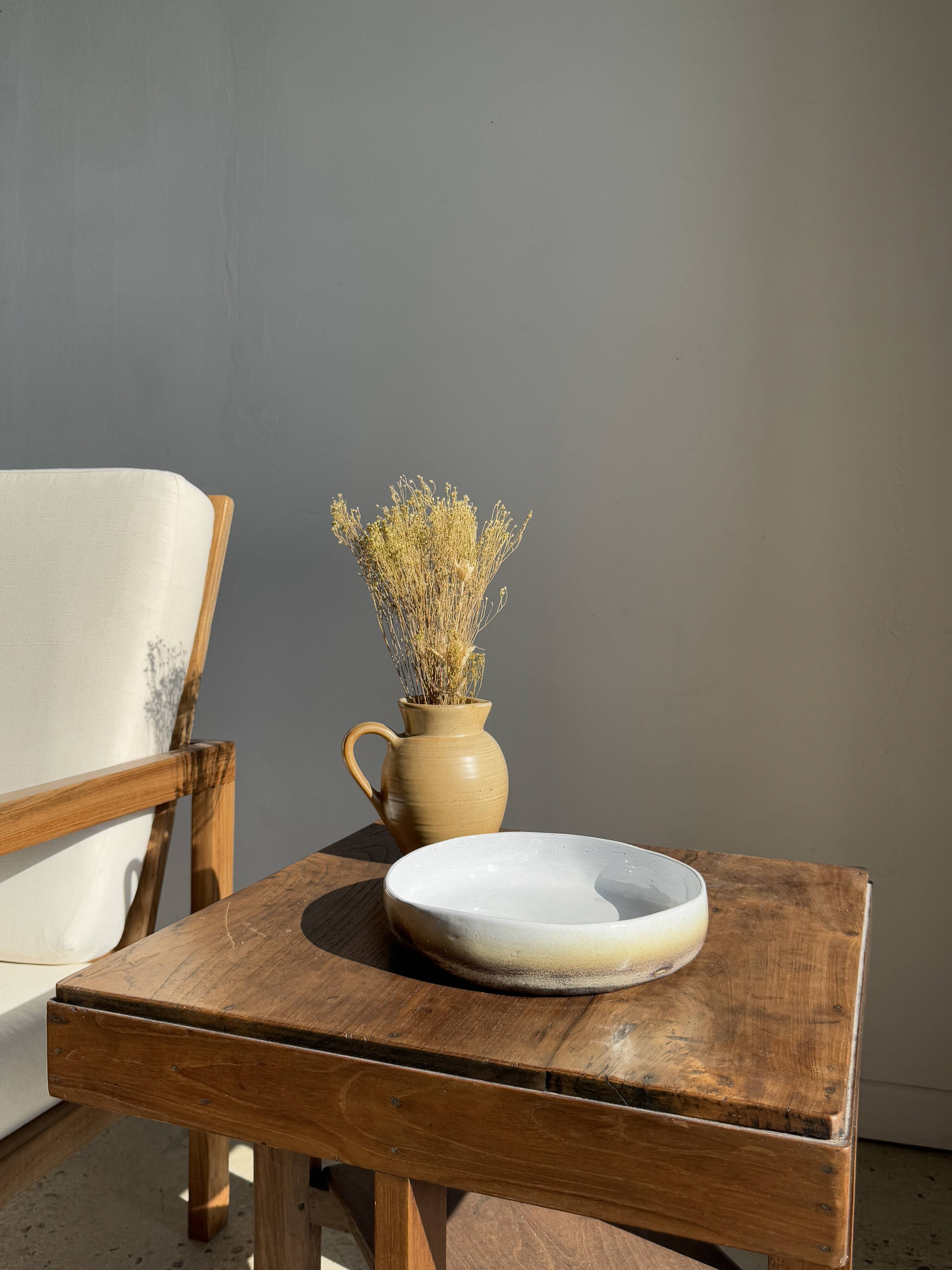 Large white and earthenware ceramic dish