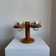 Vintage Mid Century Large Wood Candelabra With Four Glass Cups