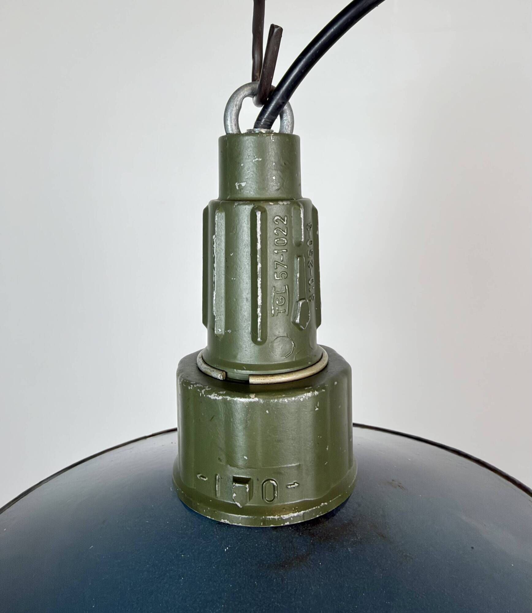 Industrial Blue Enamel Military Pendant Lamp with Cast Aluminium Top, 1960