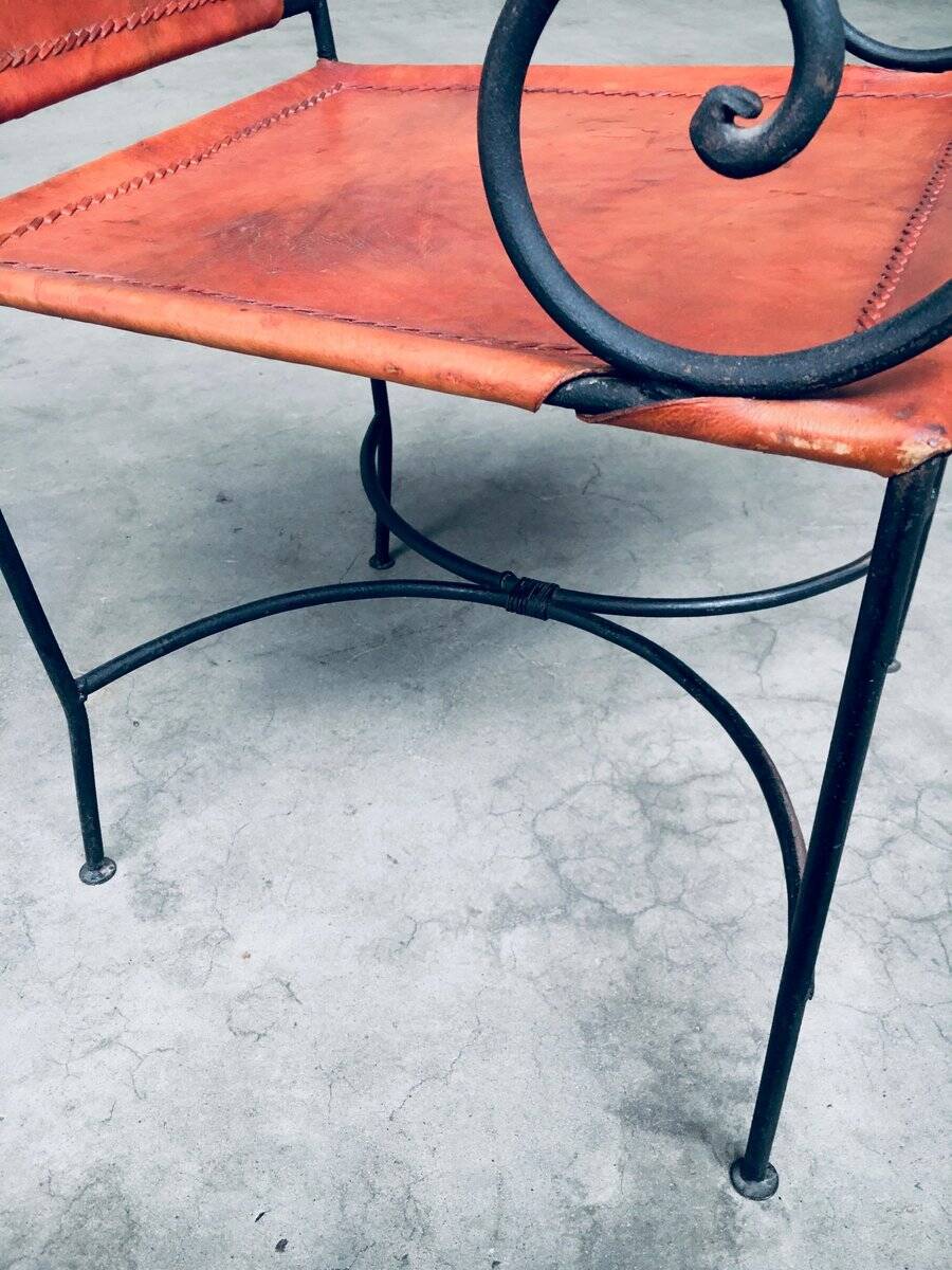 Wrought Iron and Leather Swirl Dining Chairs, Spain, 1960s, Set of 6