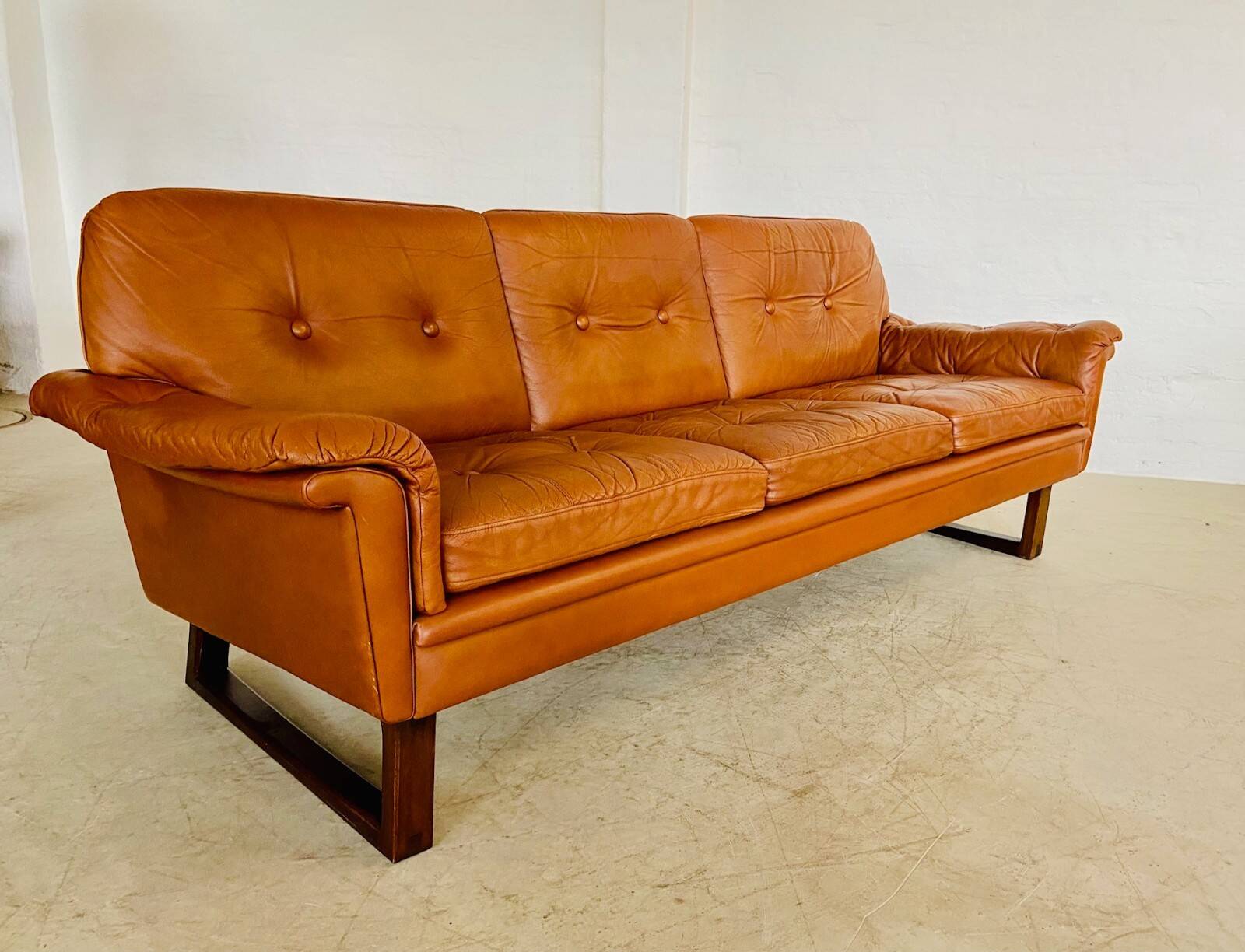 Vintage Danish Svend Skipper 3 person sofa in cognac leather 1970s