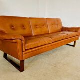 Vintage Danish Svend Skipper 3 person sofa in cognac leather 1970s