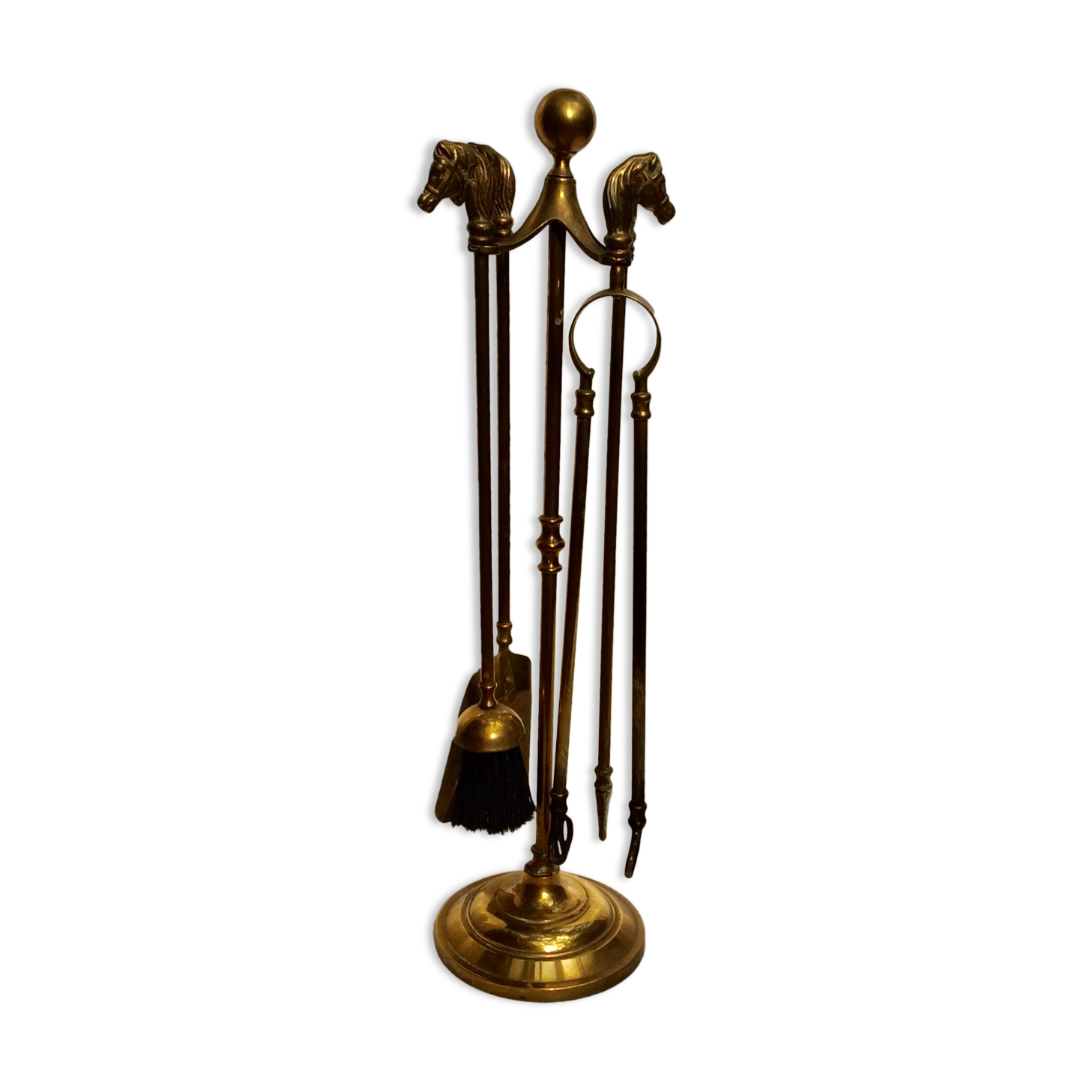 Servant of brass fireplace four utensils and support dimension: height -63cm- D-17cm-
