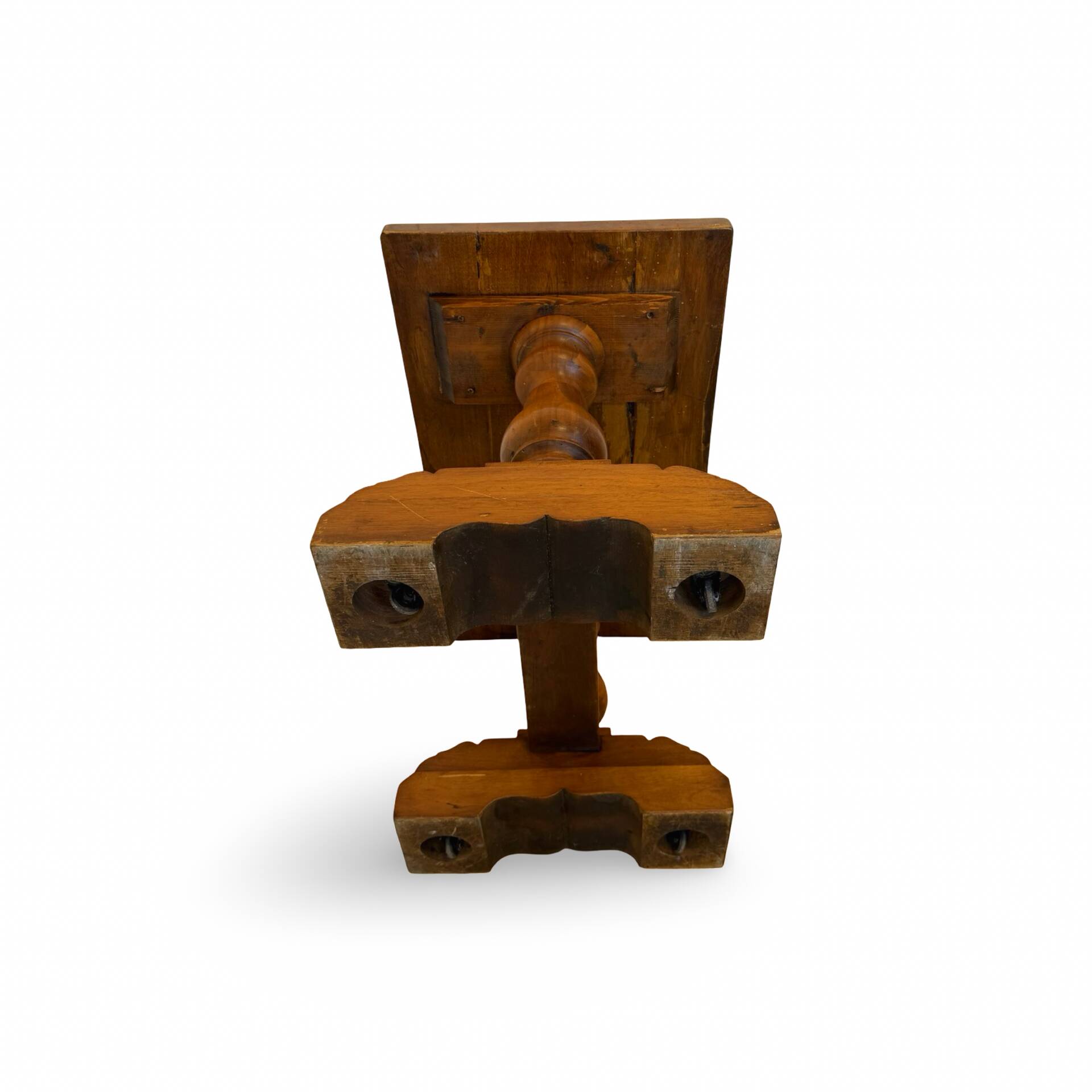 A small, rustic walnut wooden table, crafted from solid walnut wood, 1