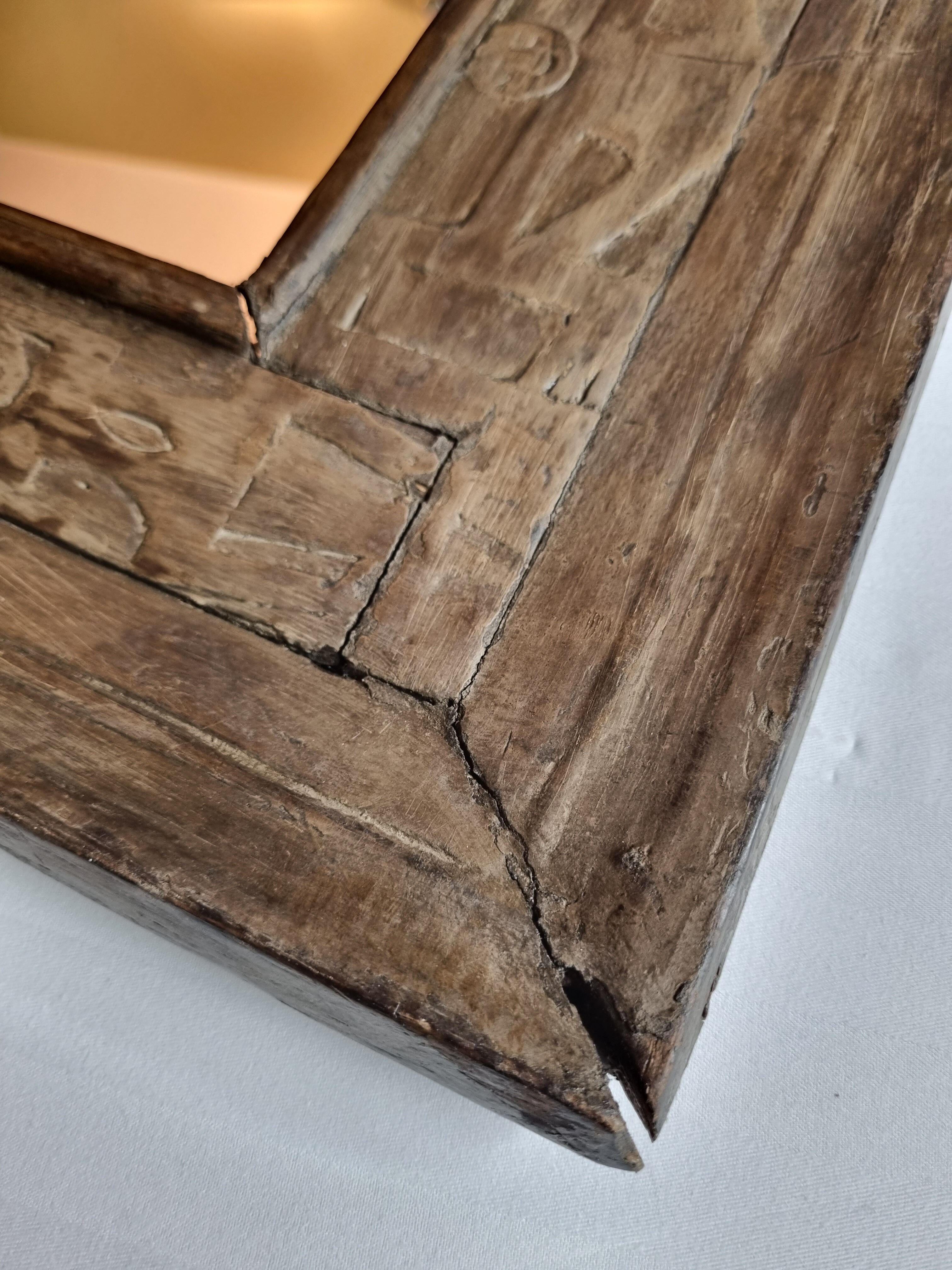 Old ethnic mirror in light wood, 62 cm