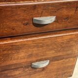 Modernist desk in wood and green moleskin upholstery