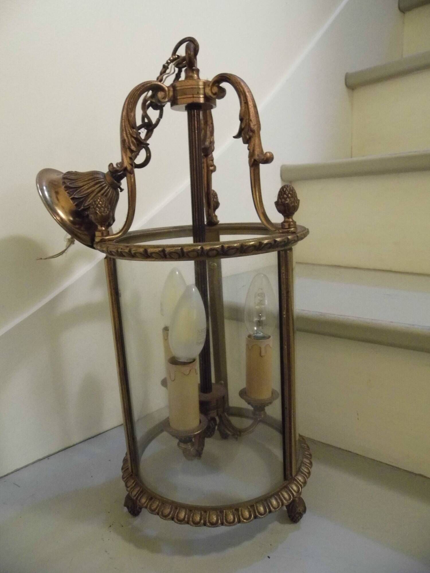 Entrance antique, vestibule lantern in gilded bronze, suspension, Louis XV style