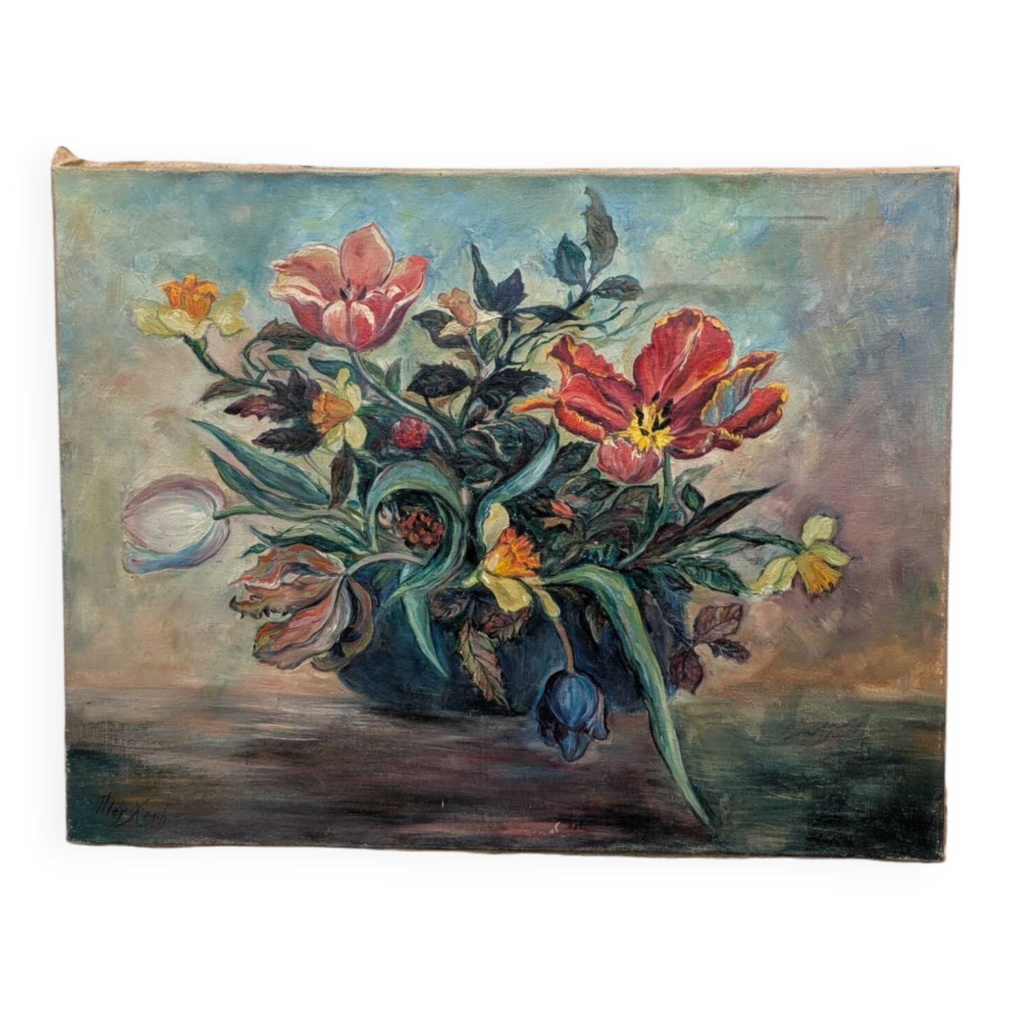 Old painting, bouquet of flowers
