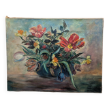 Tableau ancien, bouquet de fleurs