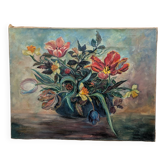 Tableau ancien, bouquet de fleurs