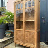 Parisian glass-fronted Art Deco wardrobe in solid raw walnut.