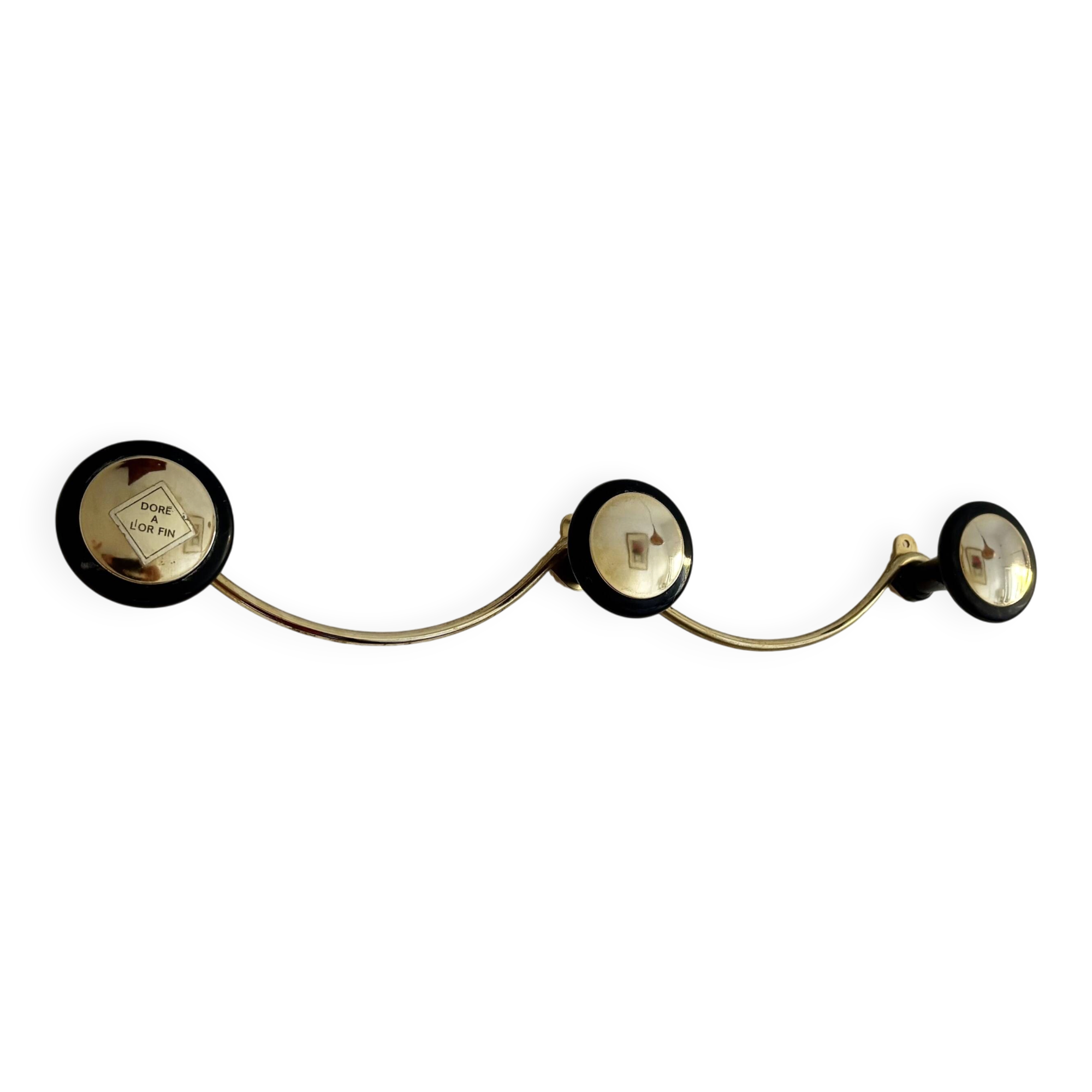 Vintage 1960 gold-plated coat rack with 3 hooks - 45 x 7 cm