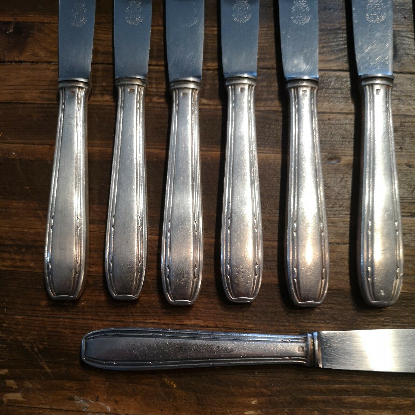 Series of 10 knives with silver metal stainless steel blade