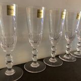 6 flûtes à champagne anciennes en cristal de Portieux
