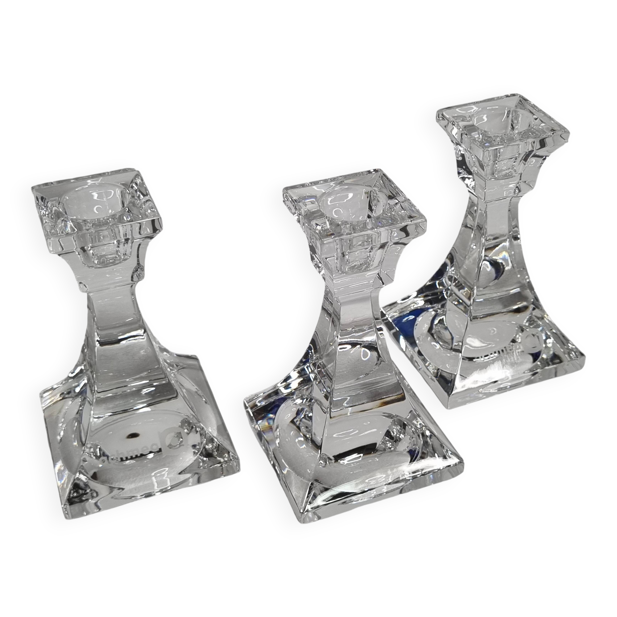 Set of 3 Villeroy & Boch Crystal Candle Holders - 11 cm, Engraved