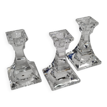 Set of 3 Villeroy & Boch Crystal Candle Holders - 11 cm, Engraved