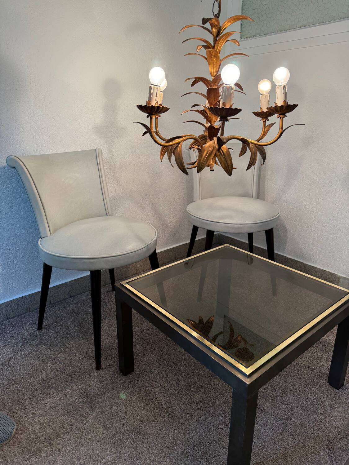 70s Hollywood Regency style gold-plated brass chandelier