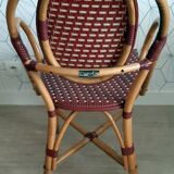 Vintage Parisian bistro armchair in rattan/bamboo and woven nylon.