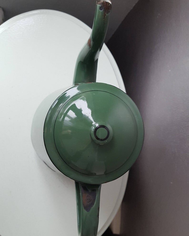 Vintage pitcher in green enamel 1960