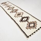 Off White & Brown Tribal Kilim Runner Rug, 101x388Cm