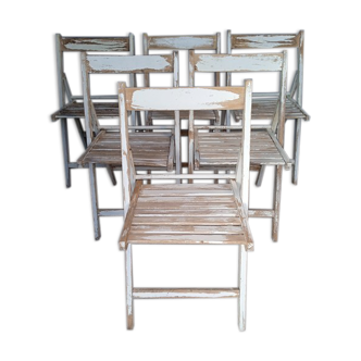6 foldable chairs wood vintage epoch 1970