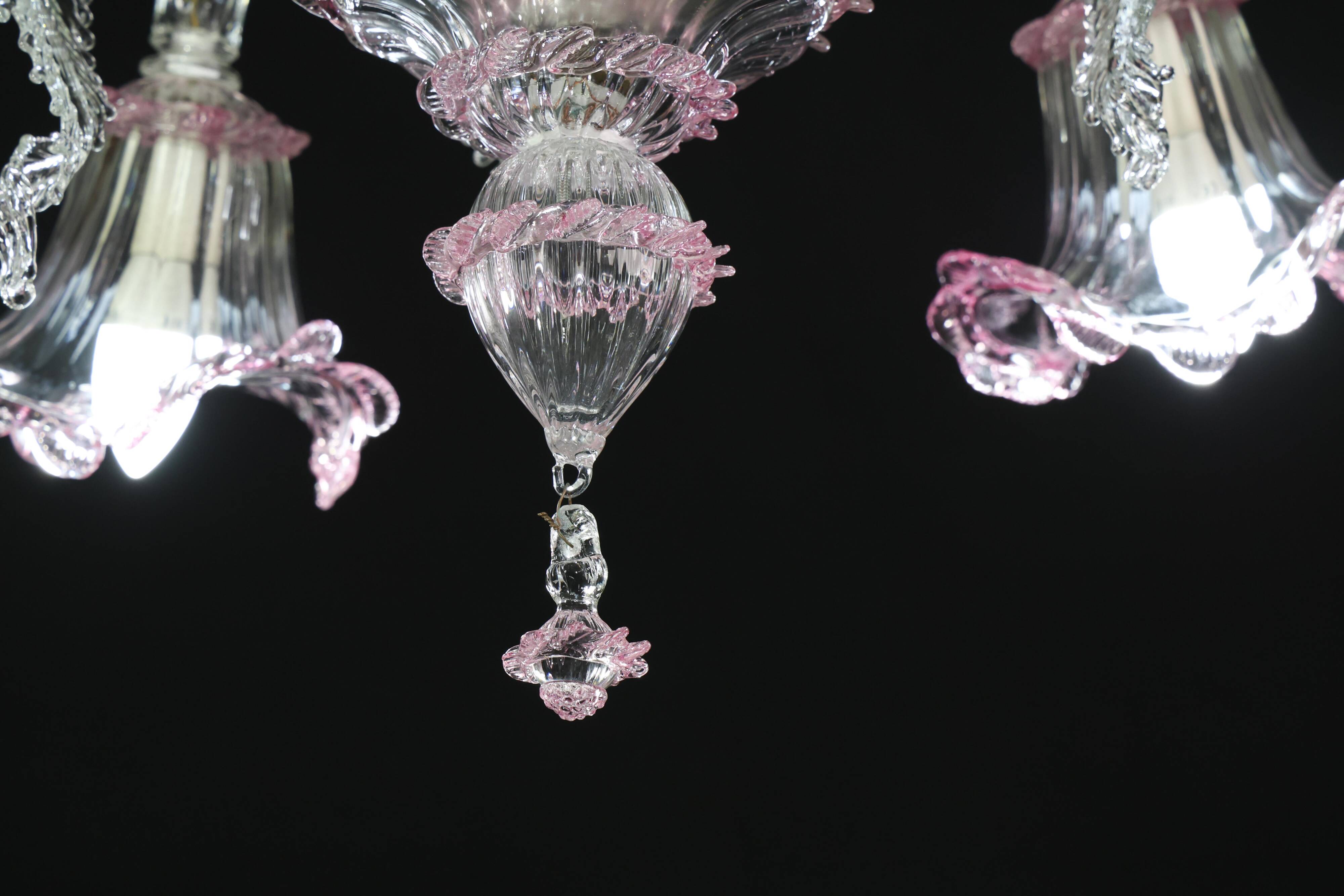 Charming Vintage Venetian Chandelier, Pink Murano Glass, 1950s