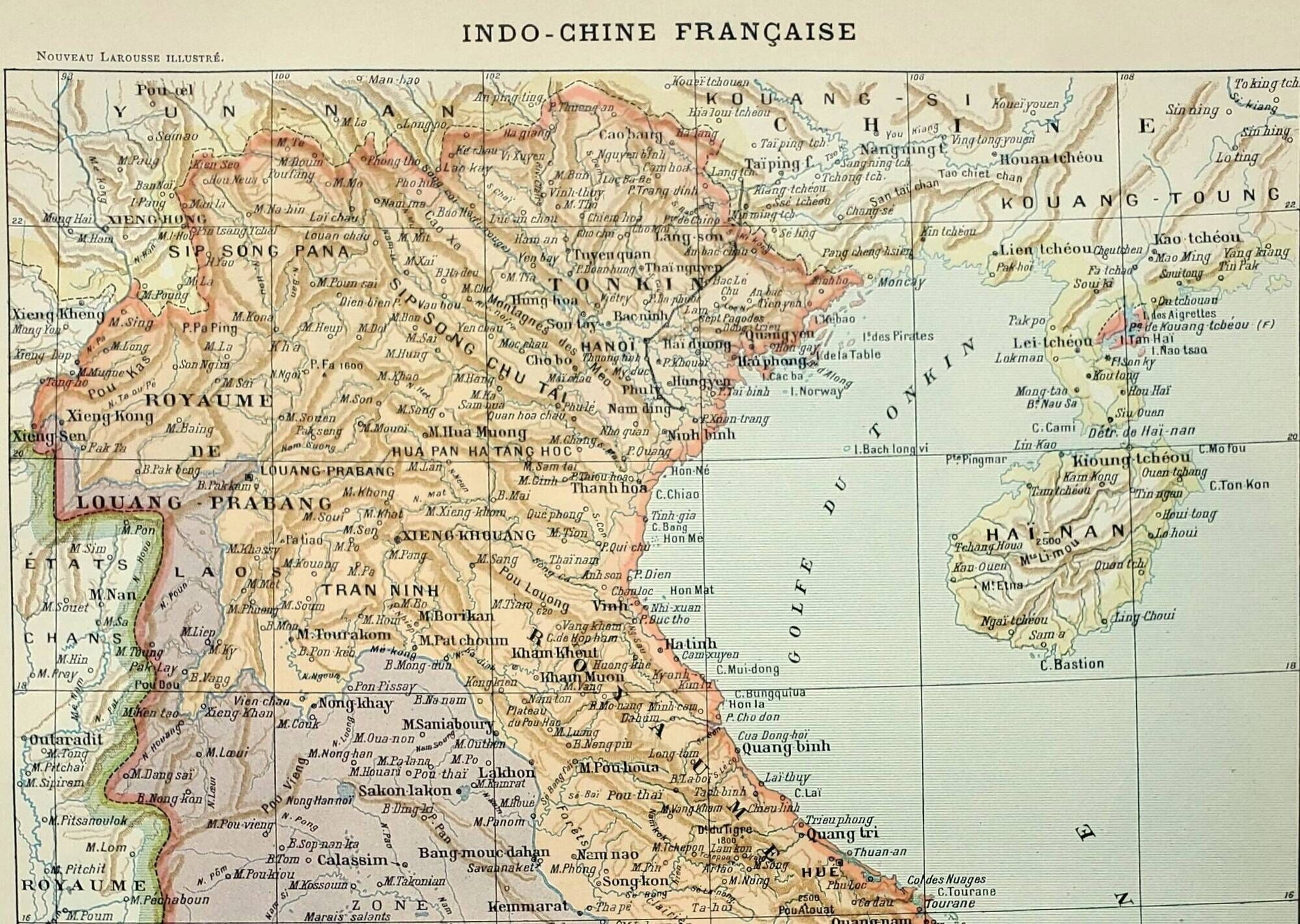 Gravure ancienne 1898, Indochine, architecture, décoration • Lithographie, illustration originale