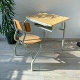 Vintage 1960s school desk – Antique wooden and metal aqua green desk – Retro school furniture – Vintage children's desk