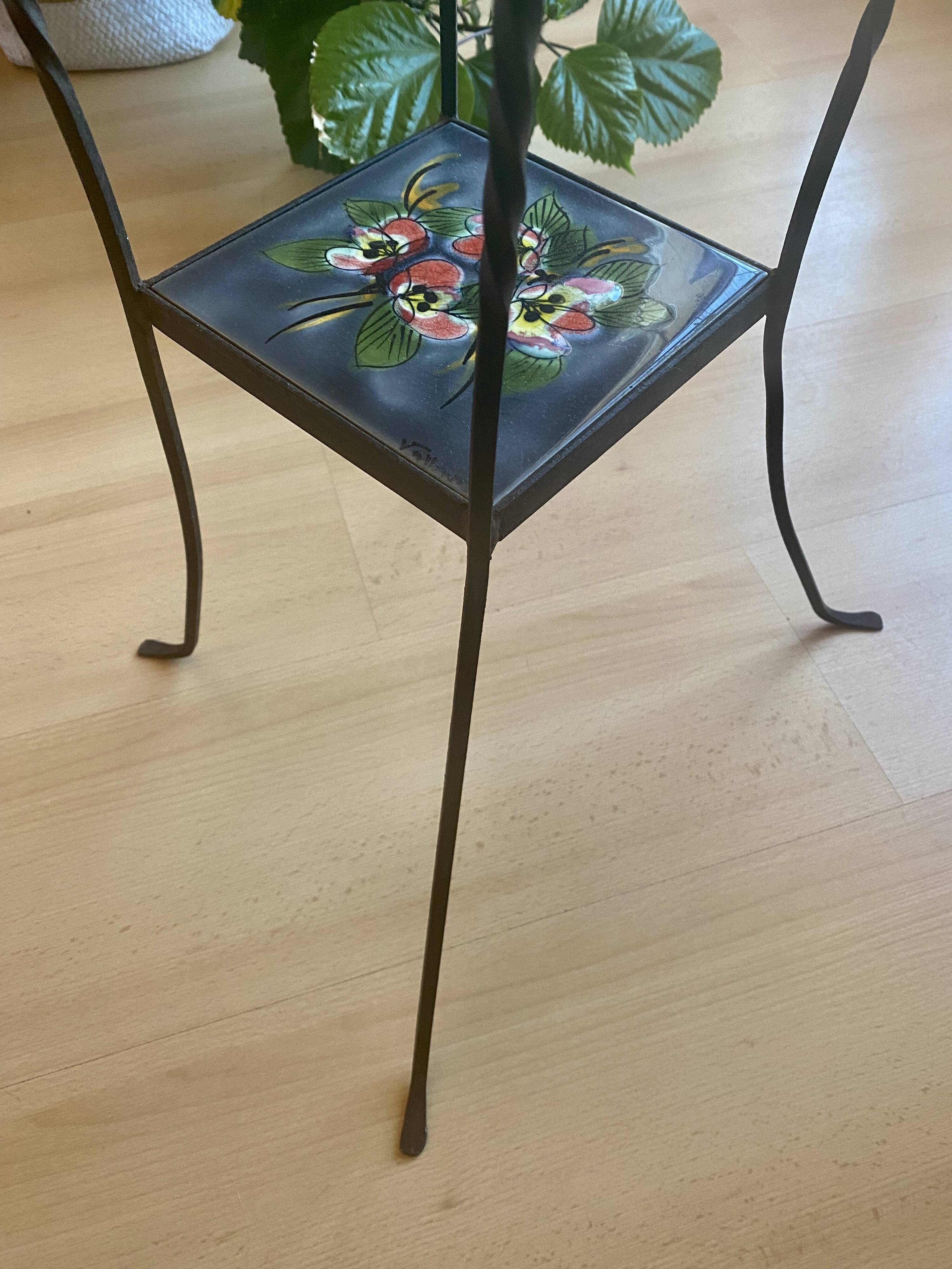 Vintage wrought iron and ceramic side table from Vallauris