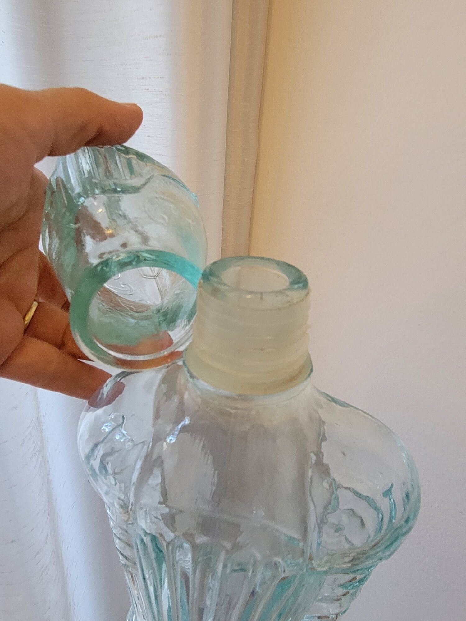 Glass medieval knight-shaped decanter bottle - vintage