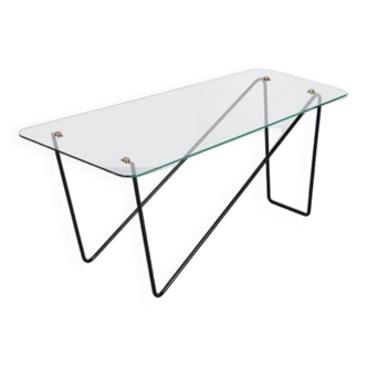 Table basse verre et acier années 50' forme libre