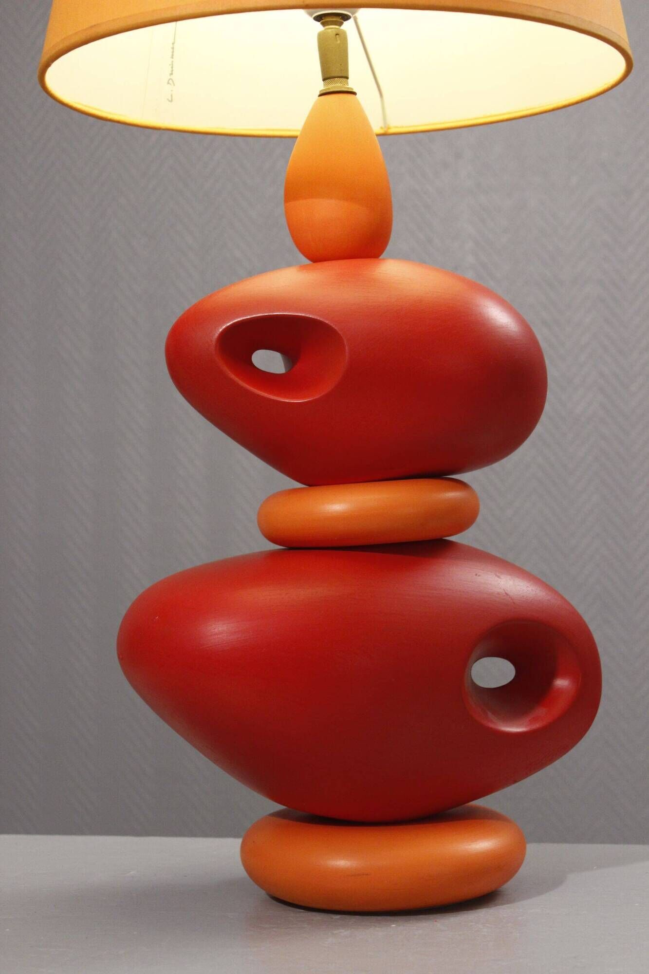 Louis Drimmer large ceramic pebble lamp orange 1980s