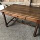 Old desk style henri ii table + drawer wood turned vintage